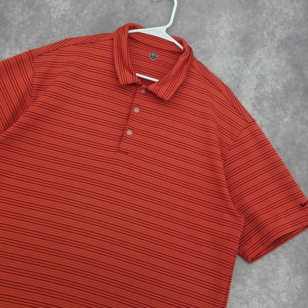 Vintage Nike Golf Polo Shirt Mens XL Orange Striped Short Sleeve Y2K Performance